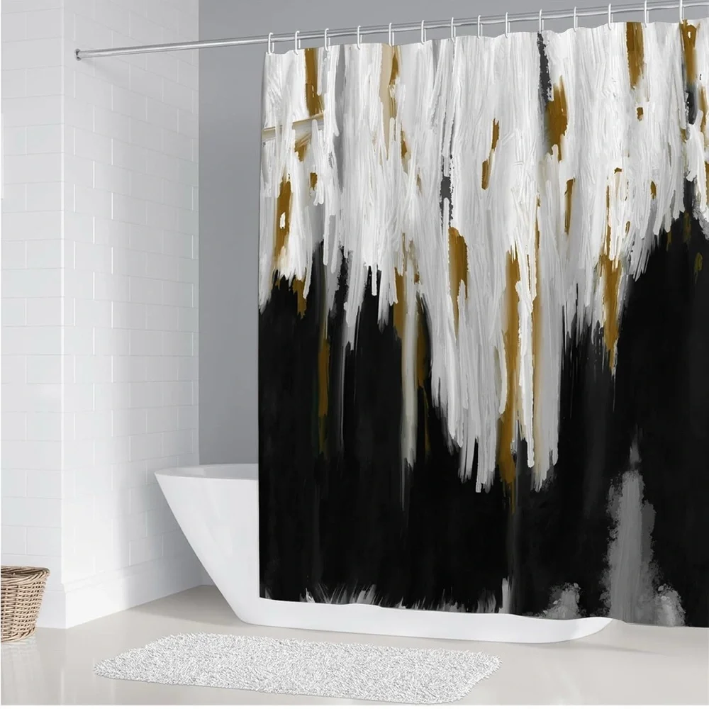 Modern Black, White, and Gold Bathroom Accessory Set